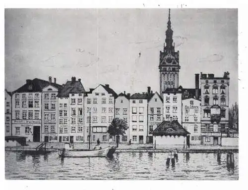 [Ansichtskarte] WESTPREUSSEN - ELBING / ELBLAG, Häuser am Elbingfluss, Künstler-Karte Max Klutke, Nachkriegskarte. 