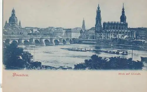 [Ansichtskarte] 0-8000 DRESDEN, Blick auf die Altstadt, eine Menge Elbschwimmbäder in der Flussmitte, ca. 1900. 
