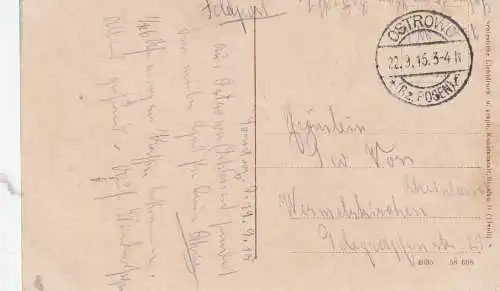 [Ansichtskarte] POSEN - OSTROWO / OSTROW WIELKOPOLSKIE, Breslauer Strasse, Ladengeschäfte belebte Szene, 1915, Feldpost. 