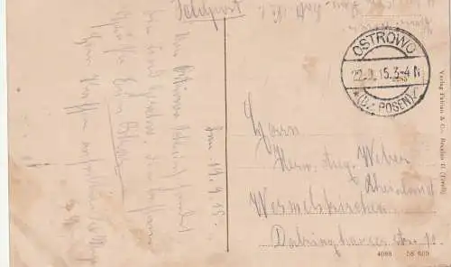 [Ansichtskarte] POSEN - OSTROWO / OSTROW WIELKOPOLSKIE, Wasserturm an den Karls - Anlagen, 1915, Feldpost. 