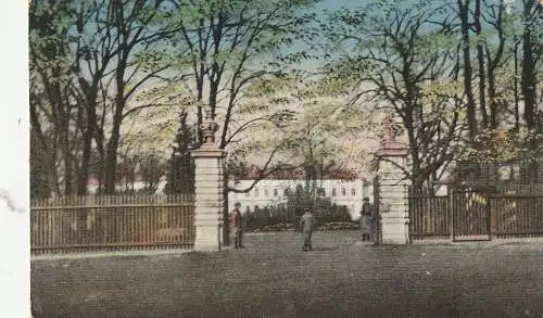 [Ansichtskarte] PL 96-100 SKIERNIEWICE, Eingang zum Kaiserpark, 1915, Deutsche Feldpost, Bahnhof Skierniewice. 