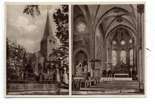[Ansichtskarte] 5216 NIEDERKASSEL, Katholische Pfarrkirche, Aussen- und Innenansicht, 193... 
