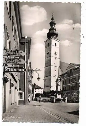 [Ansichtskarte] 8221 WAGING am See, Partie um die Katholische Pfarrkirche, 1960. 