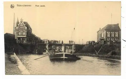 [Ansichtskarte] BINNENSCHIFFE - SCHELDE, Frachtschiff am Pont Jacob / Valenciennes. 
