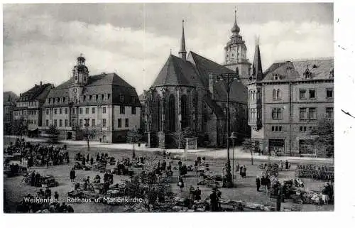 [Ansichtskarte] 0-4850 WEISSENFELS, Rathaus und Marienkirche, Wochenmarkt, 1960, Verlag Schincke - Zeitz. 