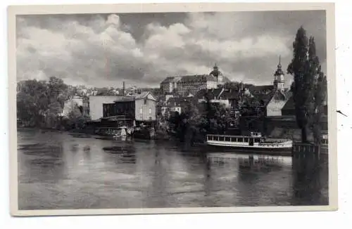 [Ansichtskarte] 0-4850 WEISSENFELS, Blick über die Saale, Ausflugsdampfer, Schloß, Marienkirche, 1951, Verlag Straub & Fischer. 