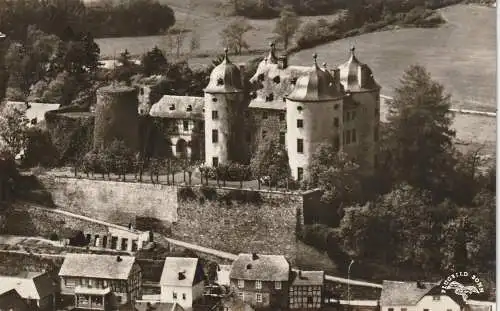 [Ansichtskarte] 6545 GEMÜNDEN / Hunsrück, Luftaufnahme Schloß und Umgebung, Druckstelle. 