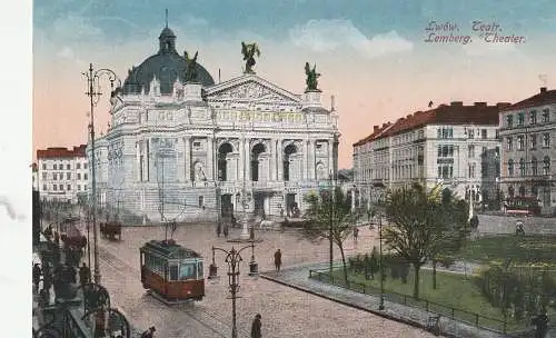 [Ansichtskarte] UKRAINE - LEMBERG / LWIW, Theater, Strassenbahn, 1916. 