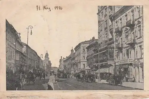 [Ansichtskarte] PL 00-001 WARSCHAU, Neue Welt Strasse, Strassenbahnen, 1915... 