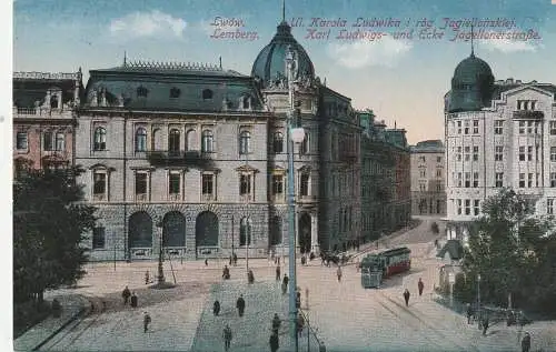 [Ansichtskarte] UKRAINE - LEMBERG / LWIW, Ecke Karl Ludwigs - und Jagellonerstrasse, 1916, deutsche Feldpost. 