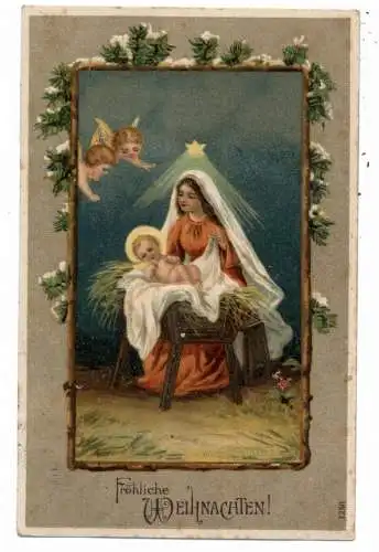 [Ansichtskarte] RELIGION - KRIPPE, Gesegnete Weihnacht, Präge-Karte, 1913. 