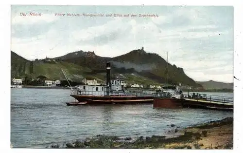 [Ansichtskarte] 5300 BONN - BAD GODESBERG - MEHLEM, Fähre Mehlem - Königswinter am Anleger, 1909, Bahnpost Cöln - Frankfurt. 