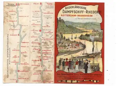 BINNENSCHIFFE - RHEIN, 4-seitiger Sommerfahrplan 1902 Rotterdam - Mannheim der Niederländischen Dampfschiff - Reederei, 