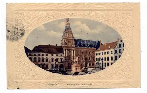 [Ansichtskarte] 4000 DÜSSELDORF, Rathaus und Alter Markt im Passepartoutrahmen, 1916, color. 