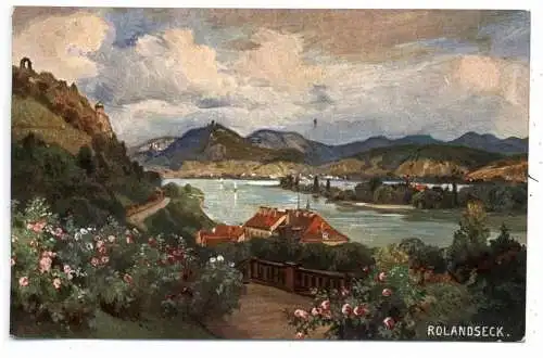 [Ansichtskarte] 5480 REMAGEN - ROLANDSECK, Rolandsbogen, Nonnenwerth, Siebengebirge, Künstler-Karte. 