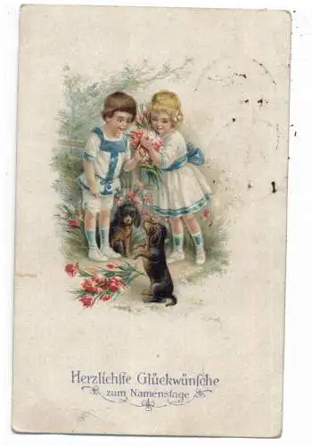 [Ansichtskarte] HUNDE / Teckel / Dachshund / Bassotto, Dackel mit Kindern, 1923. 