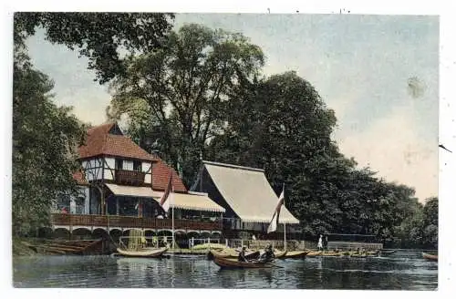 [Ansichtskarte] 4000 DÜSSELDORF - UNTERBILK, Fischerhaus am Schwanenspiegel, Wasserseite,  1908. 