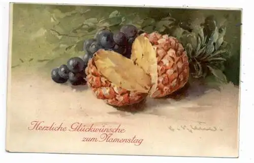 [Ansichtskarte] KÜNSTLER / ARTIST - CATHARINA KLEIN, Ananas und Trauben, Theo Stroefer # 971, 1910. 