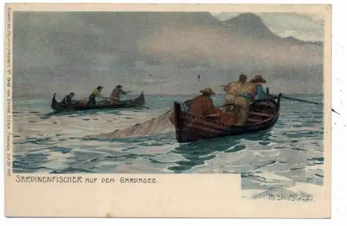 KÜNSTLER / ARTIST - ZENO DIEMER, "Sardinenfischer auf dem Gardasee", Lithographie, Ottmar Zieher # 1421