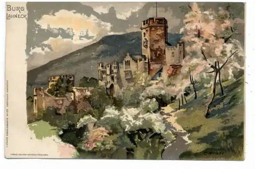 [Ansichtskarte] 5420 LAHNSTEIN, Burg Lahneck, Künstler-Karte Pfaff, ca. 1905. 