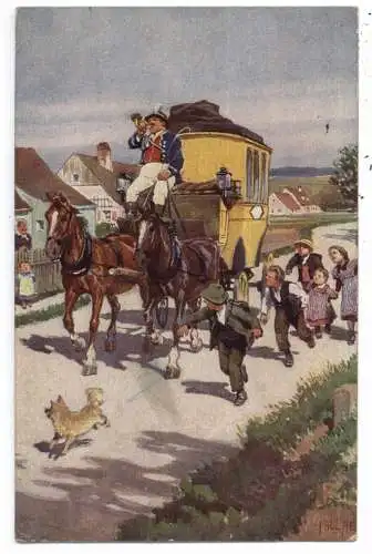 [Ansichtskarte] KÜNSTLER / ARTIST - PAUL HEY, "Trara, die Post ist da !..", Volksliederkarte Nr. 19. 