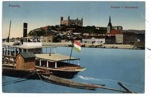 [Ansichtskarte] SLOWAKEI / SLOVENSKO - BRATISLAVA / POZSONY, Blick über die Donau, Passagierschiff, 1915, deutsche Feldpost. 