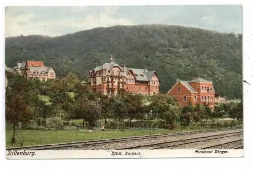 [Ansichtskarte] 6340 DILLENBURG, Städt. Kurhaus, Pensionat Dönges, 1906, Bahnpost Cöln - Giessen. 