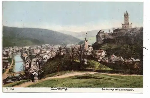 [Ansichtskarte] 6340 DILLENBURG, Schlossberg mit Wilhelmsturm, 1906, Bahnpost Cöln - Giessen. 