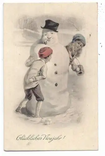 [Ansichtskarte] SCHNEEMANN / Snowman / Bonhomme de neige / Sneeuwpop, Kinder bei der Schneeballschlacht, Wiener Kunst, 1912. 