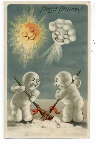 [Ansichtskarte] SCHNEEMANN / Snowman / Bonhomme de neige / Sneeuwpop, Schneemännerbeim Kehren, 1907. 
