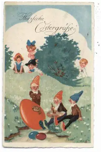 [Ansichtskarte] ZWERGE / GNOME / DWARFS / NANI, Zwerge bemalen Ostereier, 1929. 