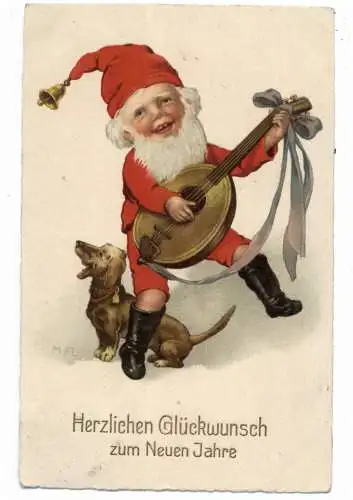 [Ansichtskarte] ZWERGE / GNOME / DWARFS / NANI, Musizierender Zwerg mit Dackel, 1927. 