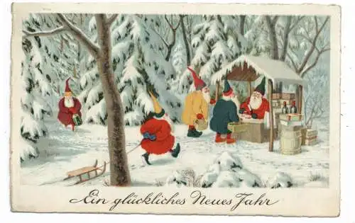 [Ansichtskarte] ZWERGE / GNOME / DWARFS / NANI, Zwerge treffen sich an einem Weihnachtsladen im Wald, 1927. 