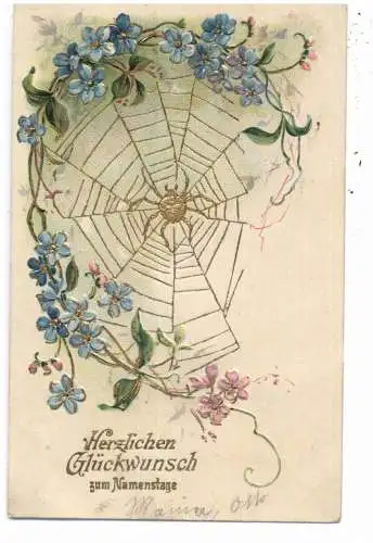 INSEKTEN / INSECTS - SPINNEN / Spider / Araignee / Ragno / Arana - Spinnennetz, Grußkarte geprägt, embossed, relief, ca. 1905