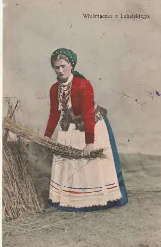 [Ansichtskarte] PL 20-001 LUBLIN, Lubliner Tracht, 1915 deutsche Feldpost "Aus Militärischen Gründen Verzögert". 