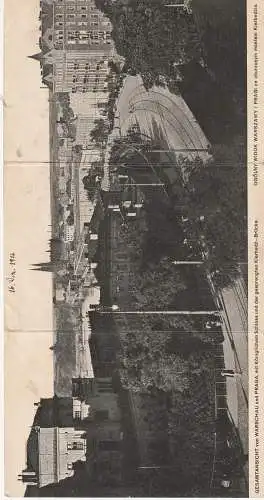 [Ansichtskarte] PL 00-001 WARSCHAU / WARSZAWA, 3-fach Panorama-Karte mit zerstörter Kierbedz-Brücke. 