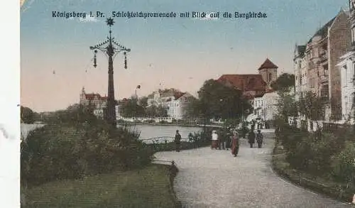 [Ansichtskarte] OTPREUSSEN - KÖNIGSBERG / KALININGRAD, Schlossteichpromenade, Blick auf die Burgkirche, 1916, kl. Druckstelle. 