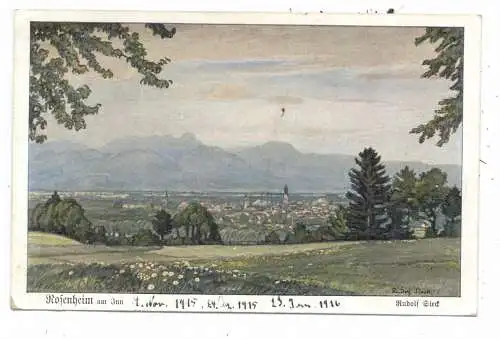 [Ansichtskarte] 8200 ROSENHEIM, Künstler-Karte Rudolf Steck, 1915, Feldpost "Aus militärischen Gründen verzögert". 