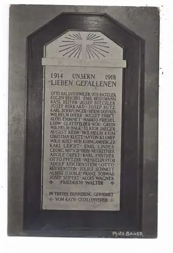 [Ansichtskarte] 7500 KARLSRUHE, Ehrentafel für die Gefallenen des 1. Weltkrieges des Kath. Gesellenvereins (Kolping). 