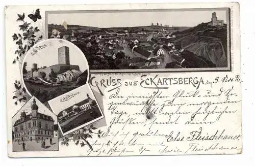 [Ansichtskarte] 0-4804 ECKARTSBERGA, Lithographie 1896, Eckartshaus, Ratskeller, Burg, Gesamtansicht. 