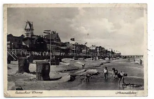 [Ansichtskarte] OSTPREUSSEN - CRANZ / SELENOGRADSK, Strandleben, NS - Beflaggung, kl. Druckstelle. 