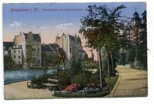 [Ansichtskarte] OTPREUSSEN - KÖNIGSBERG / KALININGRAD, Schlossteich mit Bogenschütze. 
