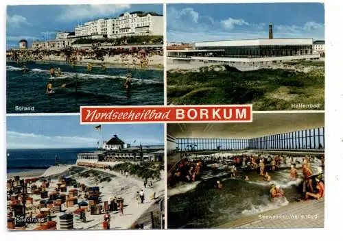 [Ansichtskarte] 2972 BORKUM, Hallenbad, Strand. 