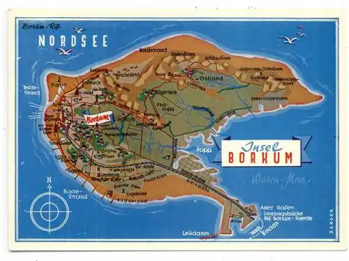 [Ansichtskarte] 2972 BORKUM, Landkarte / MAP. 