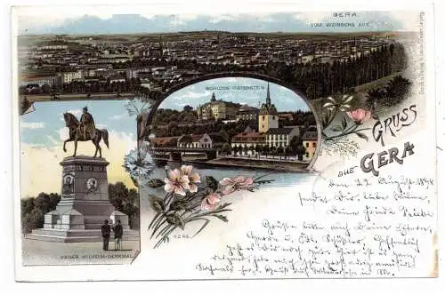 [Ansichtskarte] 0-6500 GERA, Lithographie 1898, Kaiser Wilhelm Denkmal, Schloß Osterstein, Gesamtansicht vom Weinberg. 