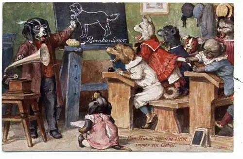 [Ansichtskarte] HUNDE / DOGS / CHIENS, Hundeschule, Künstler-Karte Arthur Thiele, Theo Stroefer. 