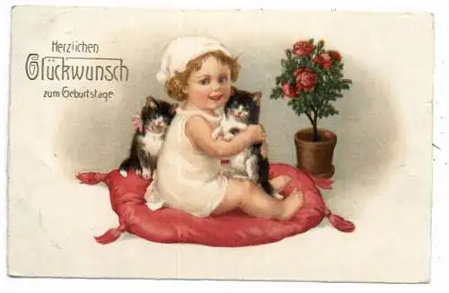 [Ansichtskarte] KATZEN / CATS / CHATS - Junges Mädchen mit Katzen, 1927. 