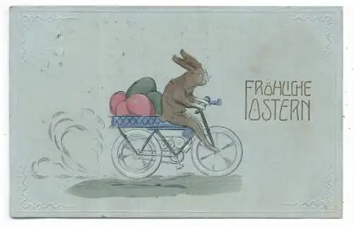 [Ansichtskarte] OSTERN / EASTER Greetings - Eiertransport auf dem Fahrrad, 1911, Präge - Karte, embossed, relief. 