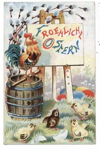 [Ansichtskarte] OSTERN / EASTER Greetings - Hahn und Küken an der Staffelei, 1914. 
