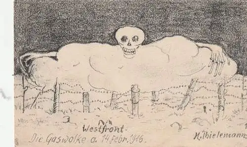 [Ansichtskarte] MILITÄR - 1.Weltkrieg Frankreich, Gaskrieg, "Die Gaswolke am 14. Februar 1916, Künstler-Karte Thielemann, Verlag Stengel. 